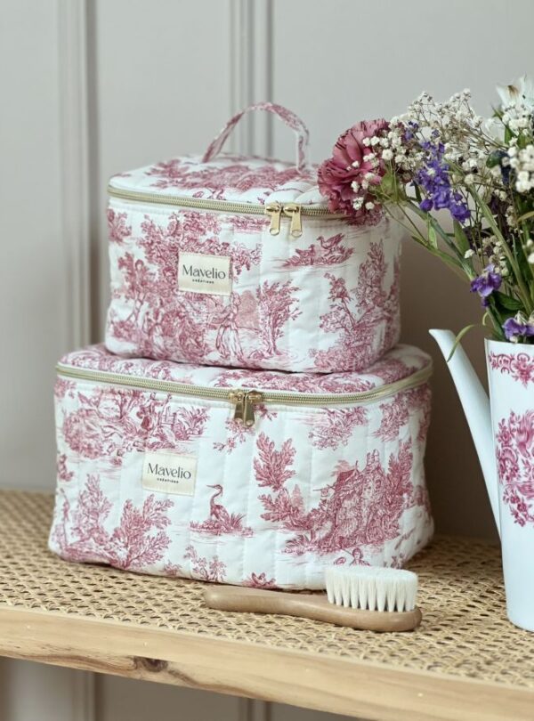 vanity matelassé toile de jouy framboise
