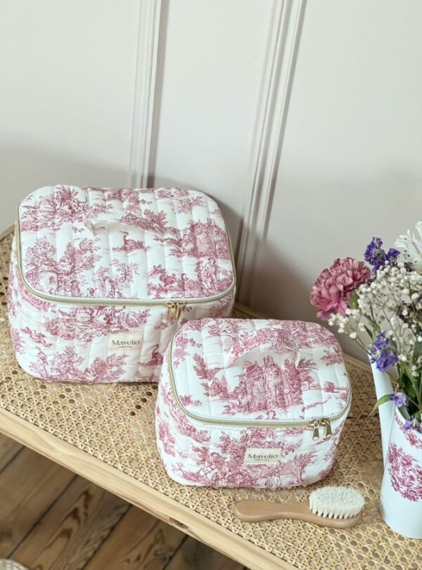 vanity matelassé toile de jouy framboise