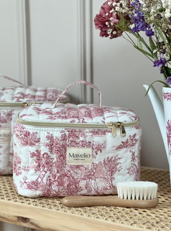 vanity matelassé toile de jouy framboise
