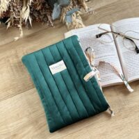 pochette pour livre matelassée velours vert