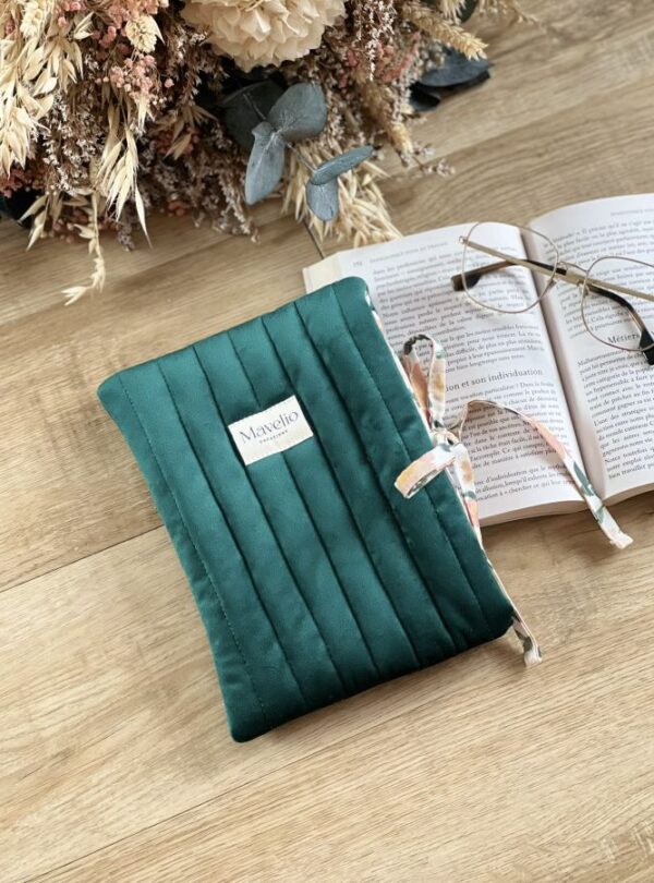 pochette pour livre matelassée velours vert
