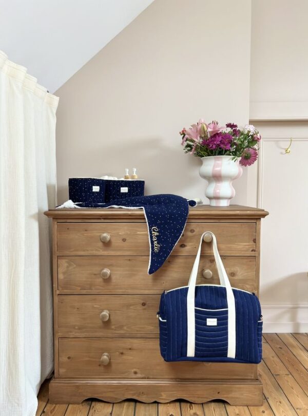 chambre bébé gaze de coton bleu nuit peluche raie personnalisé