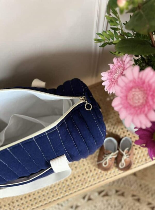 sac à langer matelassé gaze de coton bleu nuit uni