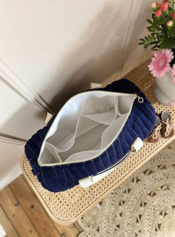 sac à langer matelassé gaze de coton bleu nuit uni