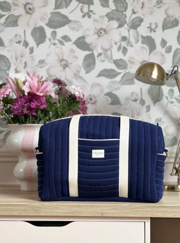 sac à langer matelassé gaze de coton bleu nuit uni