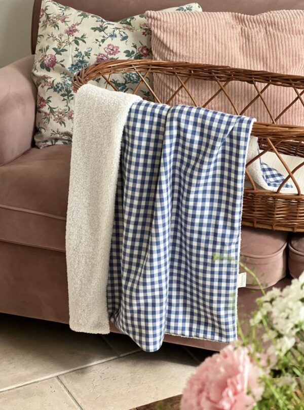 couverture bébé cottage vichy bleu