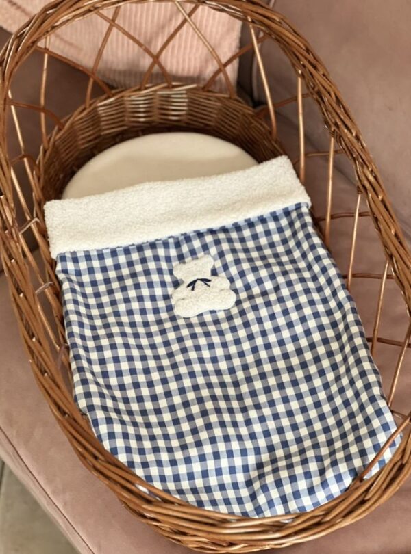 couverture bébé cottage vichy bleu ourson
