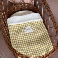 couverture bébé cottage vichy ocre broderie ourson