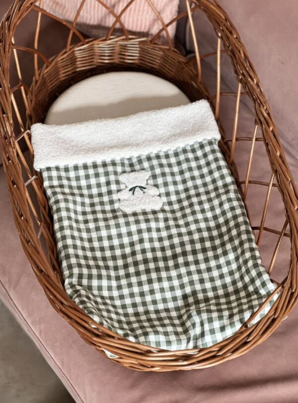 couverture bébé cottage vichy vert broderie ourson