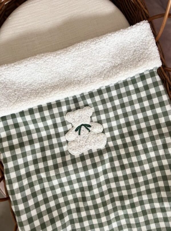 couverture bébé cottage vichy vert ourson