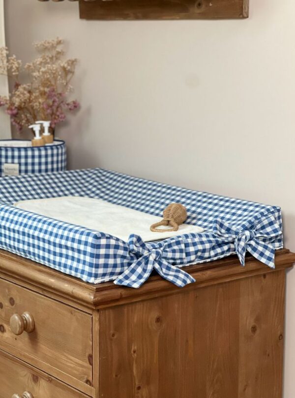 housse de matelas à langer vichy bleu gros nœuds