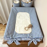 housse de matelas à langer vichy bleu nœuds
