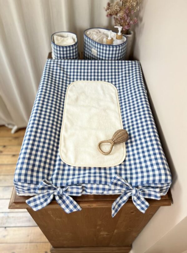 housse de matelas à langer vichy bleu nœuds