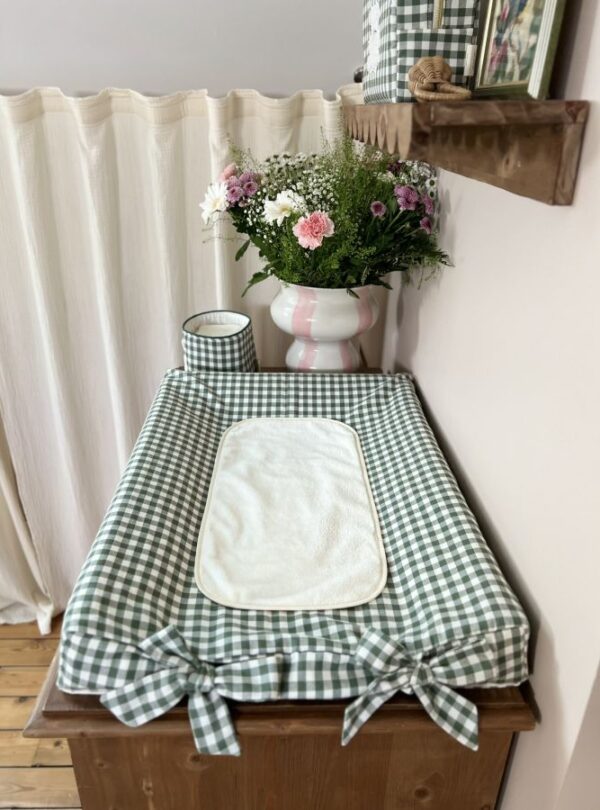 housse de matelas à langer vichy vert gros nœuds