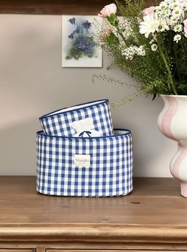 panières de rangement bébé vichy bleu ourson