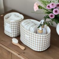 panières de rangement vichy beige ourson
