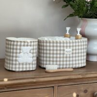 panières de rangement vichy beige ourson