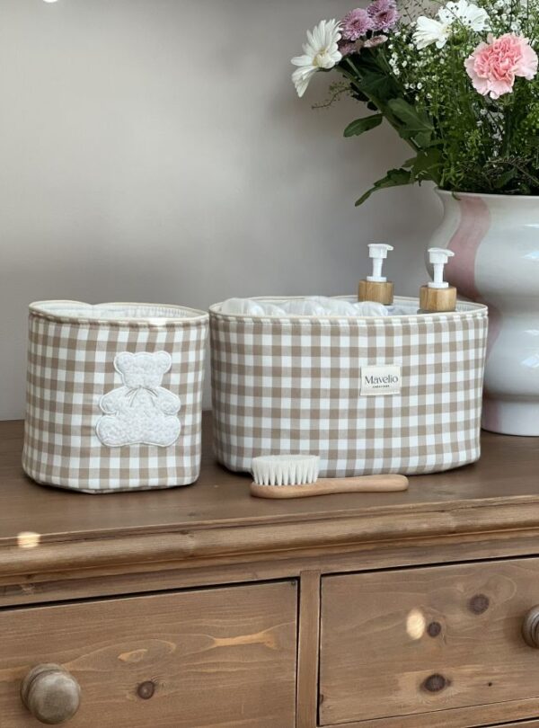 panières de rangement vichy beige ourson