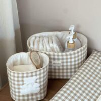 panières de rangement vichy beige ourson