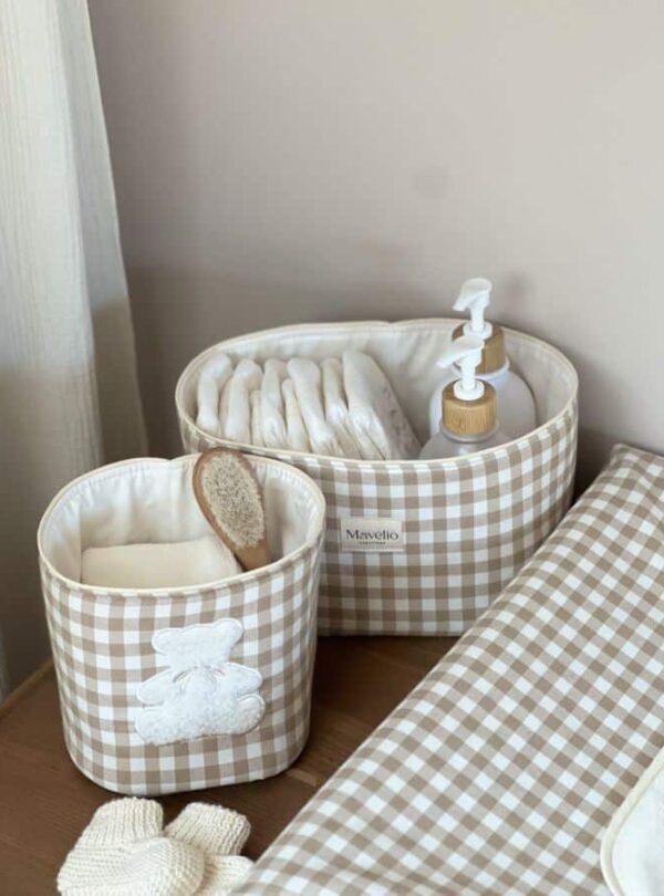 panières de rangement vichy beige ourson