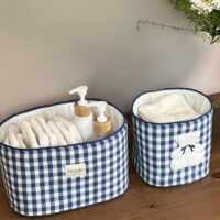 panières de rangement vichy bleu ourson