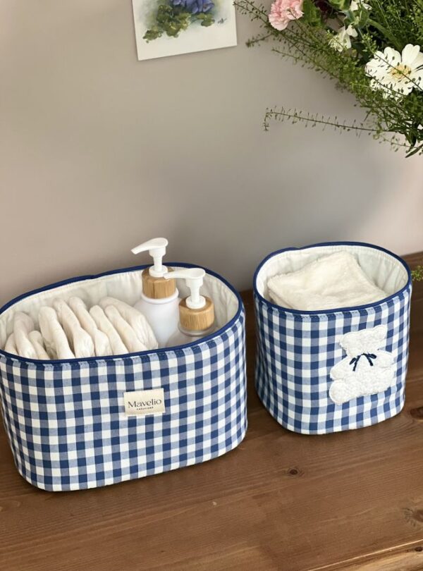 panières de rangement vichy bleu ourson