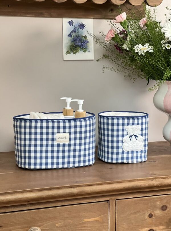 panières de rangement vichy bleu ourson
