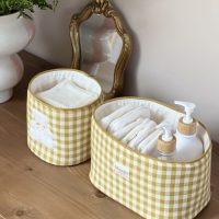 panières de rangement vichy ocre ourson