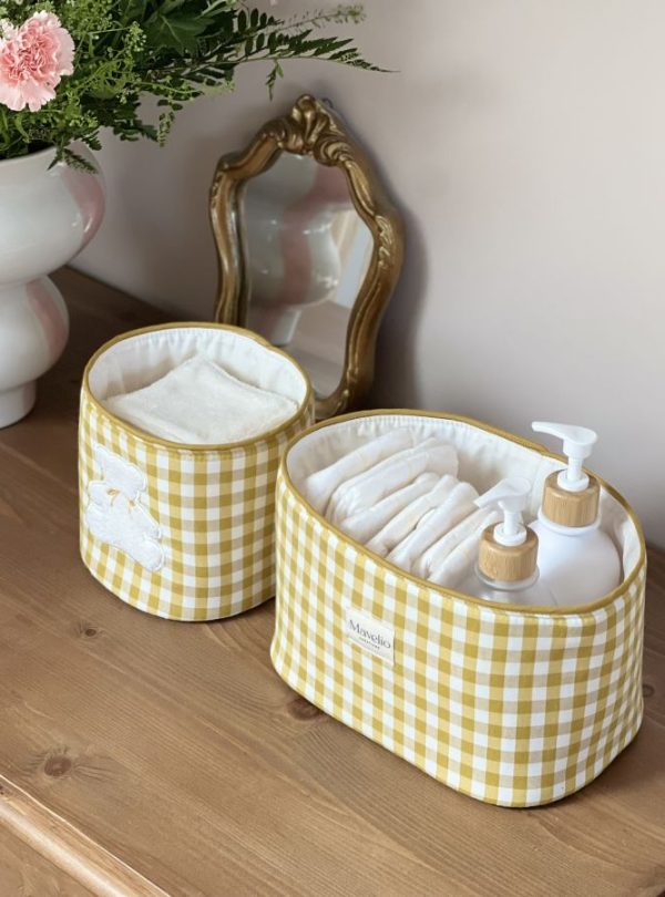 panières de rangement vichy ocre ourson