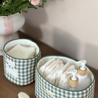 panières de rangement vichy vert ourson