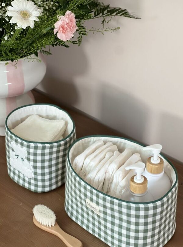 panières de rangement vichy vert ourson