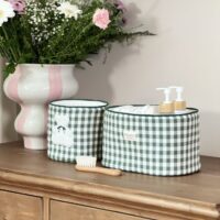 panières de rangement vichy vert ourson