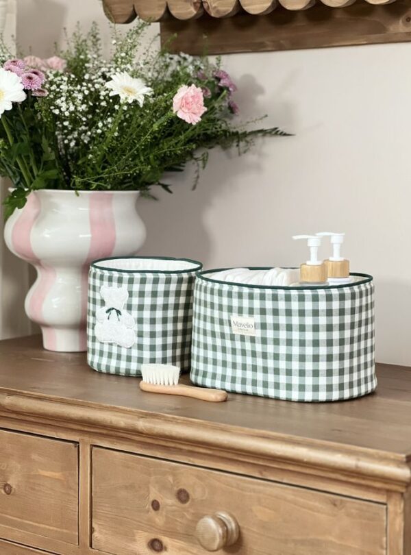 panières de rangement vichy vert ourson