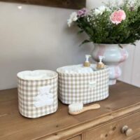panières de rangement vichy beige ourson