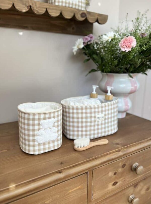 panières de rangement vichy beige ourson