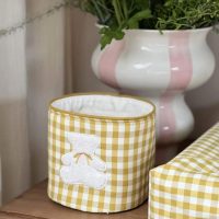 petite panière de rangement vichy ocre ourson