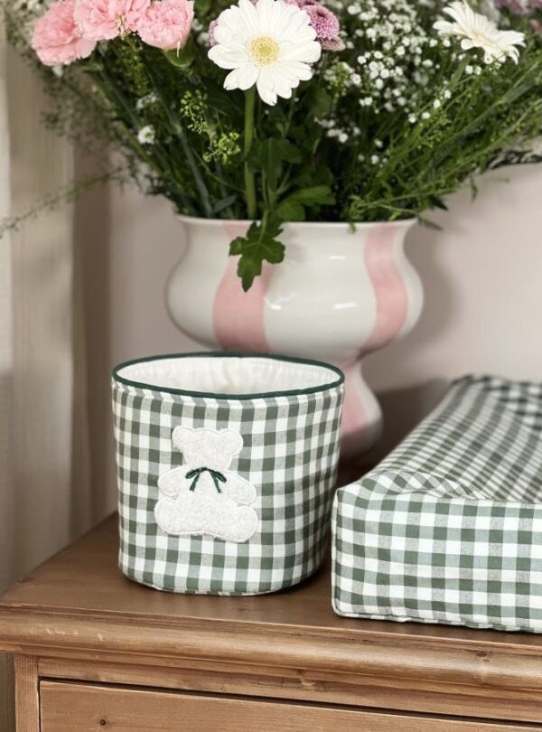 petite panière de rangement vichy vert ourson