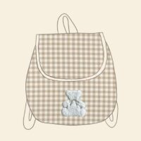 sac à dos enfant cottage vichy beige broderie ourson