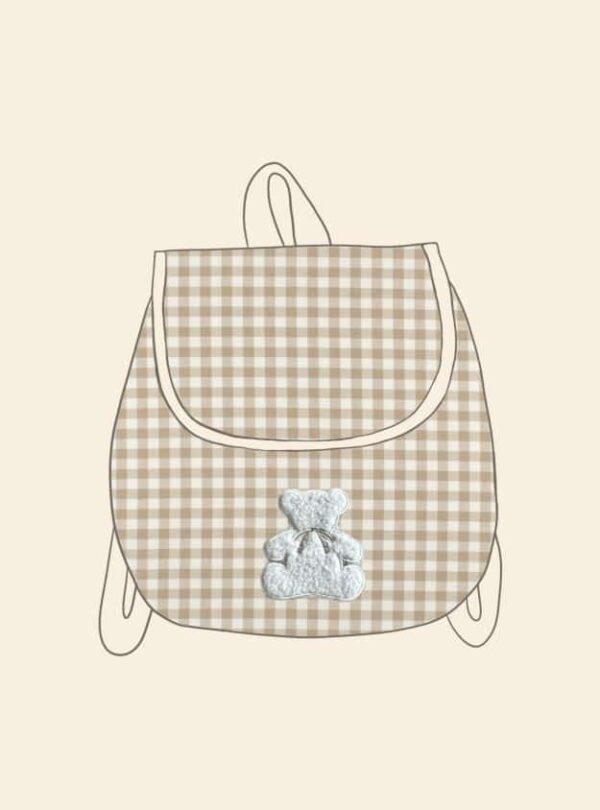 sac à dos enfant cottage vichy beige broderie ourson