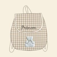 sac à dos enfant cottage vichy beige broderie ourson + prénom