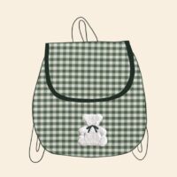 sac à dos enfant cottage vichy vert broderie ourson