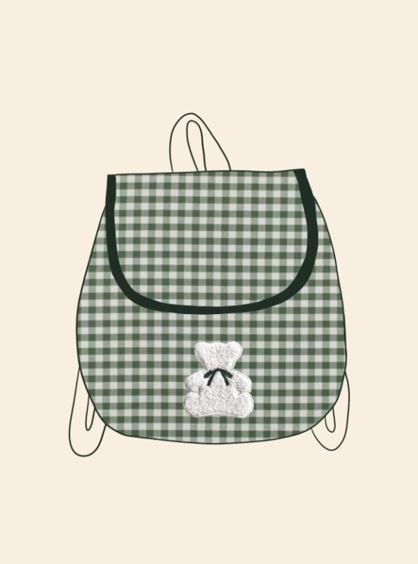 sac à dos enfant cottage vichy vert broderie ourson