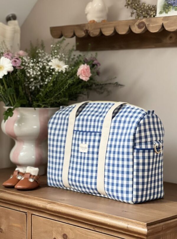 sac à langer vichy bleu