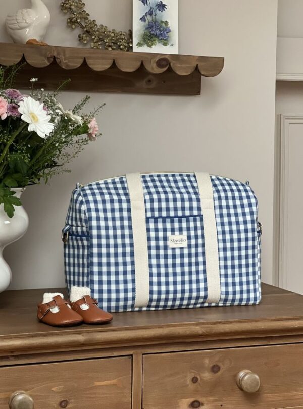 sac à langer vichy bleu