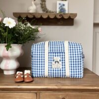 sac à langer vichy bleu broderie ourson