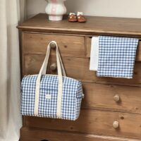 sac à langer vichy bleu et couverture