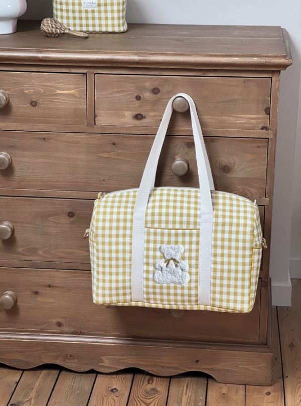 sac à langer vichy ocre broderie ourson