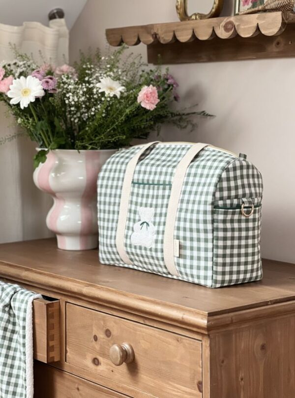 sac à langer vichy vert ourson