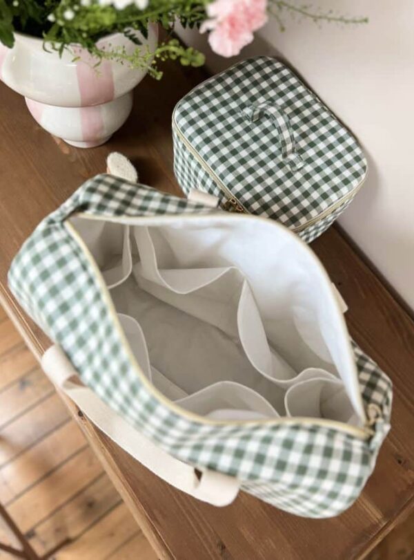 sac à langer vichy vert ourson