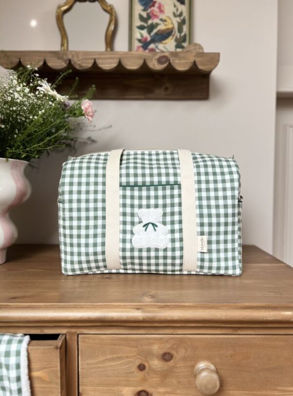 sac à langer vichy vert ourson